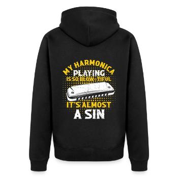 Harmonikaspieler für Munharmonika Spieler - Unisex Premium Bio Zip Hoodie - Schwarz - Hinten - Nico (187cm)