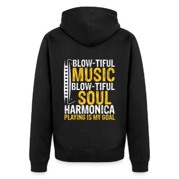 Mundharmonika Spieler und Mundharmonika - Unisex Premium Bio Zip Hoodie - Schwarz - Hinten - Nico (187cm)