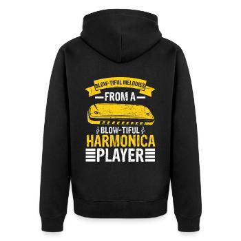 Mundharmonika Instrument und Mundharmonika - Unisex Premium Bio Zip Hoodie - Schwarz - Hinten - Nico (187cm)