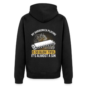 Mundharmonika Spieler und Mundharmonika - Unisex Premium Bio Zip Hoodie - Schwarz - Hinten - Nico (187cm)