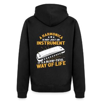 Mundharmonika Instrument und Mundharmonika - Unisex Premium Bio Zip Hoodie - Schwarz - Hinten - Nico (187cm)