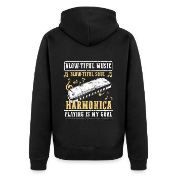 Harmonikaspieler für Munharmonika Spieler - Unisex Premium Bio Zip Hoodie - Schwarz - Hinten - Nico (187cm)