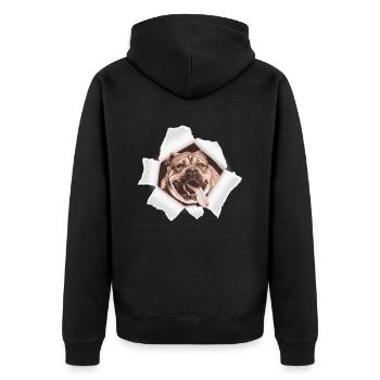 Dog peeking through hole - Unisex Premium Organic Zip Hoodie - black - Back - Nico (187cm)