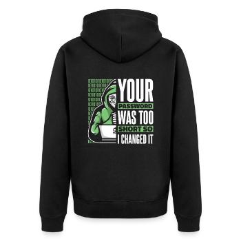 Votre mot de passe était trop court Phishing Sniffer Grey - Veste à capuche bio Premium Unisexe - noir - Dos - Nico (187cm)