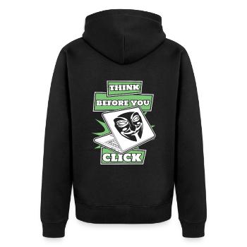 Think Before You Click Social Engineering - Unisex Premium Organic Zip Hoodie - black - Back - Nico (187cm)
