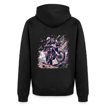 Supermoto Motocross Motocross Motorrad Biker - Unisex Premium Bio Zip Hoodie - Schwarz - Hinten - Nico (187cm)