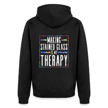 Die Herstellung von Glasmalerei ist meine Therapie - Unisex Premium Bio Zip Hoodie - Schwarz - Hinten - Nico (187cm)