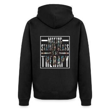 Die Herstellung von Glasmalerei ist meine Therapie - Unisex Premium Bio Zip Hoodie - Schwarz - Hinten - Nico (187cm)