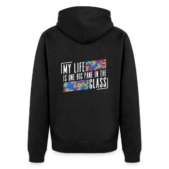 Mein Leben ist eine große Scheibe im Glas - - Unisex Premium Bio Zip Hoodie - Schwarz - Hinten - Nico (187cm)