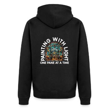Malen mit Licht - eine Scheibe nach der anderen - - Unisex Premium Bio Zip Hoodie - Schwarz - Hinten - Nico (187cm)