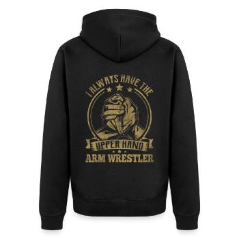 Armdrücken - Unisex Premium Bio Zip Hoodie - Schwarz - Hinten - Nico (187cm)