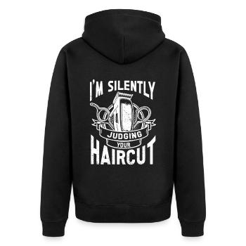 Drôle de coiffeur Cadeau Styliste Coiffeur - Veste à capuche bio Premium Unisexe - noir - Dos - Nico (187cm)