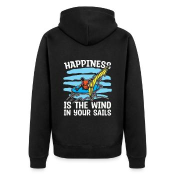 Le bonheur de la planche à voile est le vent en surfboarder - Veste à capuche bio Premium Unisexe - noir - Dos - Nico (187cm)