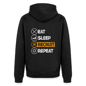 HR Manager Eat Sleep Recruit Repeat - Unisex Premium Bio Zip Hoodie - Schwarz - Hinten - Nico (187cm)