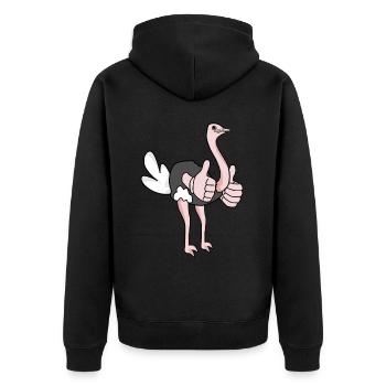 Vogelstrauß gibt Daumen hoch - Unisex Premium Bio Zip Hoodie - Schwarz - Hinten - Nico (187cm)