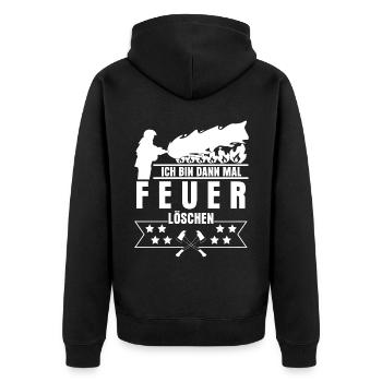 Jugendfeuerwehr Freiwillige Feuerwehr - Unisex Premium Bio Zip Hoodie - Schwarz - Hinten - Nico (187cm)