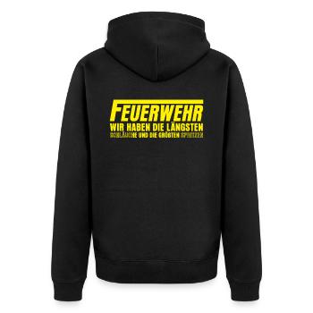Jugendfeuerwehr Spruch Feuerwehr - Unisex Premium Bio Zip Hoodie - Schwarz - Hinten - Nico (187cm)