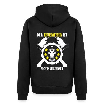 Jugendfeuerwehr Reim Feuerwehr - Unisex Premium Bio Zip Hoodie - Schwarz - Hinten - Nico (187cm)