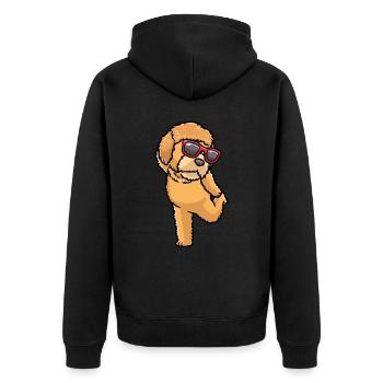 Goldendoodle Hund Mit Sonnenbrille Tanzen - Unisex Premium Bio Zip Hoodie - Schwarz - Hinten - Nico (187cm)