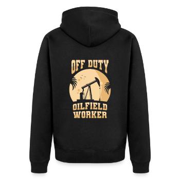 Ölfeld Bohrinsel Cool - Unisex Premium Bio Zip Hoodie - Schwarz - Hinten - Nico (187cm)