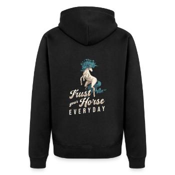 Pferd Reitsport Cool Ausdauerreiten - Unisex Premium Bio Zip Hoodie - Schwarz - Hinten - Nico (187cm)