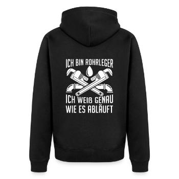 Rohrleitungsbauer Lustig - Unisex Premium Bio Zip Hoodie - Schwarz - Hinten - Nico (187cm)