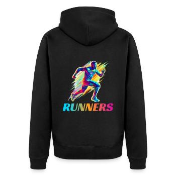 Dynamische Läufer Lauf Wettkampf - Unisex Premium Bio Zip Hoodie - Schwarz - Hinten - Nico (187cm)