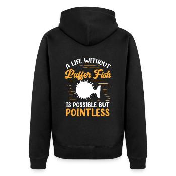 Leben ohne Kugelfisch Riesenkugelfisch - Unisex Premium Bio Zip Hoodie - Schwarz - Hinten - Nico (187cm)
