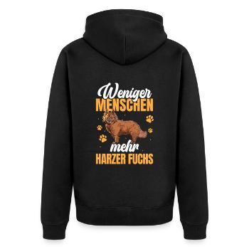 Mehr Harzer Fuchs altdeutscher Hütefuchs - Unisex Premium Bio Zip Hoodie - Schwarz - Hinten - Nico (187cm)