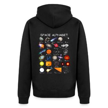 Weltraum Astronomie Alphabet ABC - Unisex Premium Bio Zip Hoodie - Schwarz - Hinten - Nico (187cm)