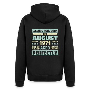 52ème anniversaire août millésime 1971 millésime - Veste à capuche bio Premium Unisexe - noir - Dos - Nico (187cm)
