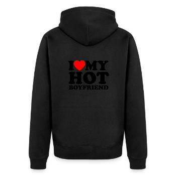 Ich liebe meinen heißen Freund - Romantik - Unisex Premium Bio Zip Hoodie - Schwarz - Hinten - Nico (187cm)