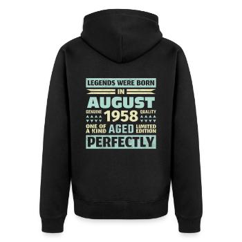 65th Birthday August Vintage 1958 Vintage - Unisex Premium Organic Zip Hoodie - black - Back - Nico (187cm)