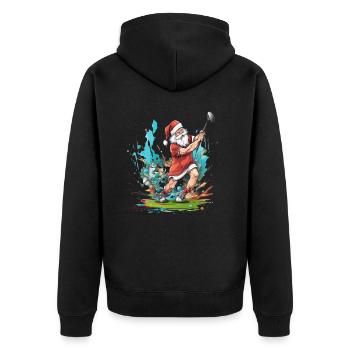 schöne Weihnachten Bescherung,Weihnachtsmann Golf - Unisex Premium Bio Zip Hoodie - Schwarz - Hinten - Nico (187cm)
