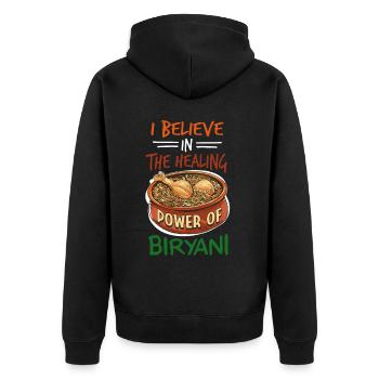 Indisches Essen Feinschmecker, Biryani, Liebhaber, - Unisex Premium Bio Zip Hoodie - Schwarz - Hinten - Nico (187cm)