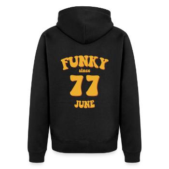 Funky Birthday: June 1977 - Flower Power - Unisex Premium Organic Zip Hoodie - black - Back - Nico (187cm)