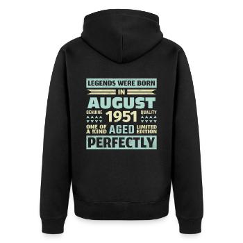 72. Geburtstag August Jahrgang 1951 Vintage - Unisex Premium Bio Zip Hoodie - Schwarz - Hinten - Nico (187cm)