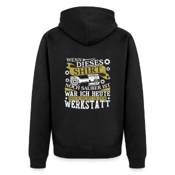 Werkstatt Outfit Automechaniker - Unisex Premium Bio Zip Hoodie - Schwarz - Hinten - Nico (187cm)