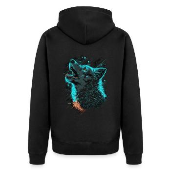 Badass Howling Wolf Wild Animal Lover - Unisex Premium Bio Zip Hoodie - Schwarz - Hinten - Nico (187cm)
