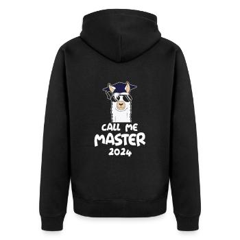Call me Master 2024 Alpaca - Unisex Premium Organic Zip Hoodie - black - Back - Nico (187cm)