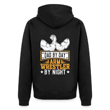 Armdrücken - Unisex Premium Bio Zip Hoodie - Schwarz - Hinten - Nico (187cm)
