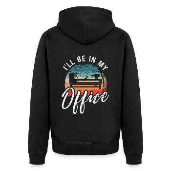 Woodturning I'll Be In My Office Retro Woodworker - Unisex Premium Bio Zip Hoodie - Schwarz - Hinten - Nico (187cm)