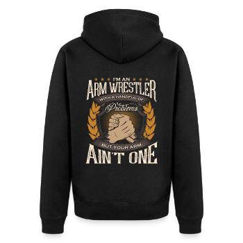 Armdrücken - Unisex Premium Bio Zip Hoodie - Schwarz - Hinten - Nico (187cm)