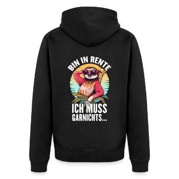 Bin In Rente Ich Muss Garnichts Rentner Faultier - Unisex Premium Bio Zip Hoodie - Schwarz - Hinten - Nico (187cm)