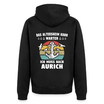 Aurich Sprüche - Unisex Premium Bio Zip Hoodie - Schwarz - Hinten - Nico (187cm)