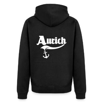 Aurich Sprüche - Unisex Premium Bio Zip Hoodie - Schwarz - Hinten - Nico (187cm)