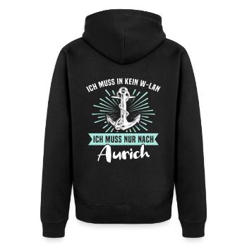 Aurich Sprüche - Unisex Premium Bio Zip Hoodie - Schwarz - Hinten - Nico (187cm)