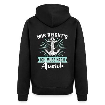 Aurich Sprüche - Unisex Premium Bio Zip Hoodie - Schwarz - Hinten - Nico (187cm)