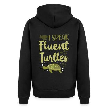 Sea Turtle Tortoise I Speak Fluent - Unisex Premium Bio Zip Hoodie - Schwarz - Hinten - Nico (187cm)