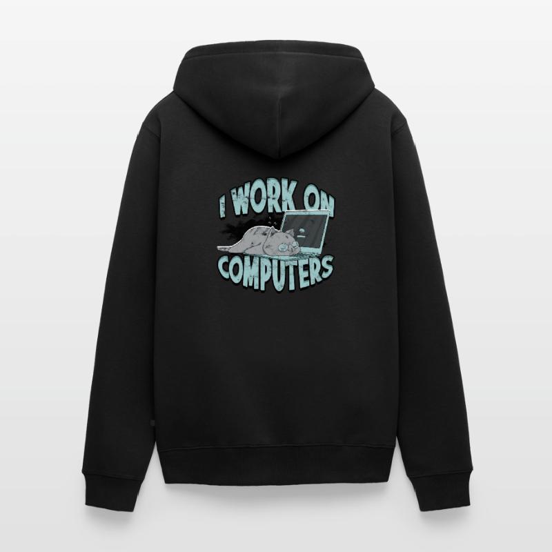 I WORK ON COMPUTERS - Cat and Computers - Tech Unisex Premium Organic Zip Hoodie